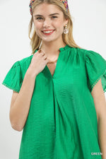 Umgee Flutter Sleeve Relaxed Top with Trim Detail