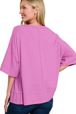 Zenana Ribbed Boat Neck 3/4 Sleeve Top