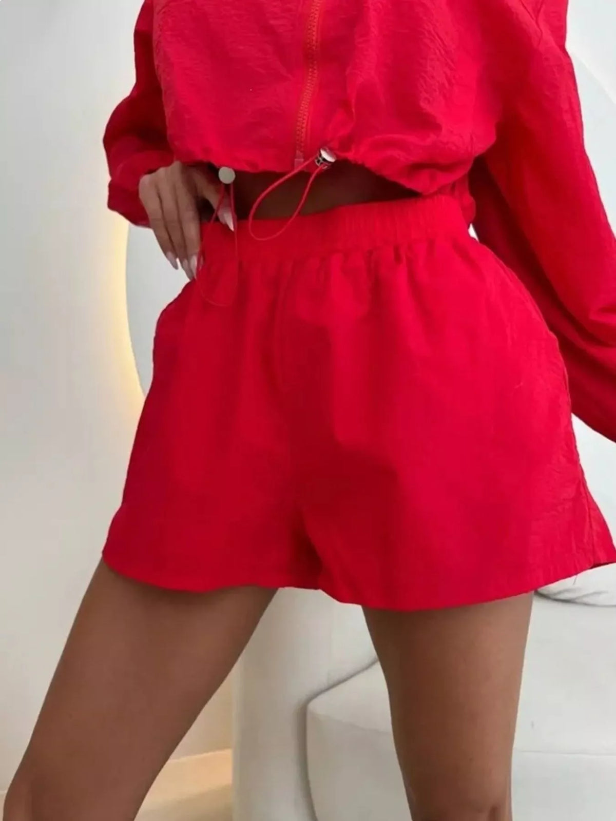 Zip Up Long Sleeve Outerwear and Shorts Set