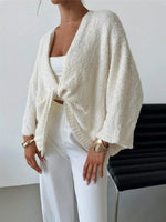 Twist-Front Textured Knit Cardigan