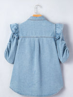 Ruffled Button-Down Denim Shirt