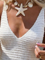 V-Neck Crochet Knit Sweater Dress