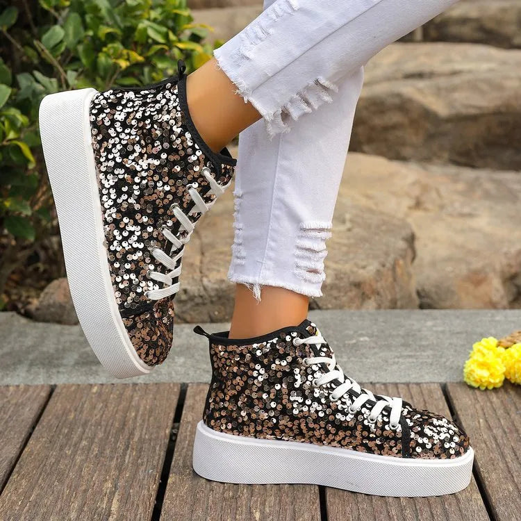 Sequin Round Toe Platform Sneakers