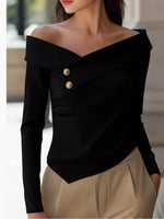 Off-Shoulder Button Decor Blouse