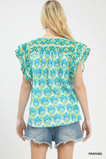 Umgee Double Frill Sleeve Floral Blouse