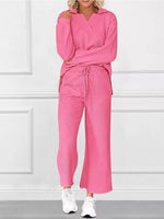 Side Slit Textured Top and Drawstring Pants Set