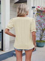 Eyelet Notched Short Sleeve Top