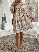 Floral Print Long Sleeve Tiered Dress