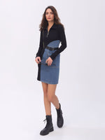 Full Size Color Block Denim Patchwork Mini Dress Plus Size