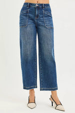 RISEN Slouchy Cropped Baggy Jeans with Front Patch Pocket