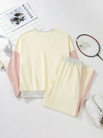 Color Block Round Neck Top and Pants Set