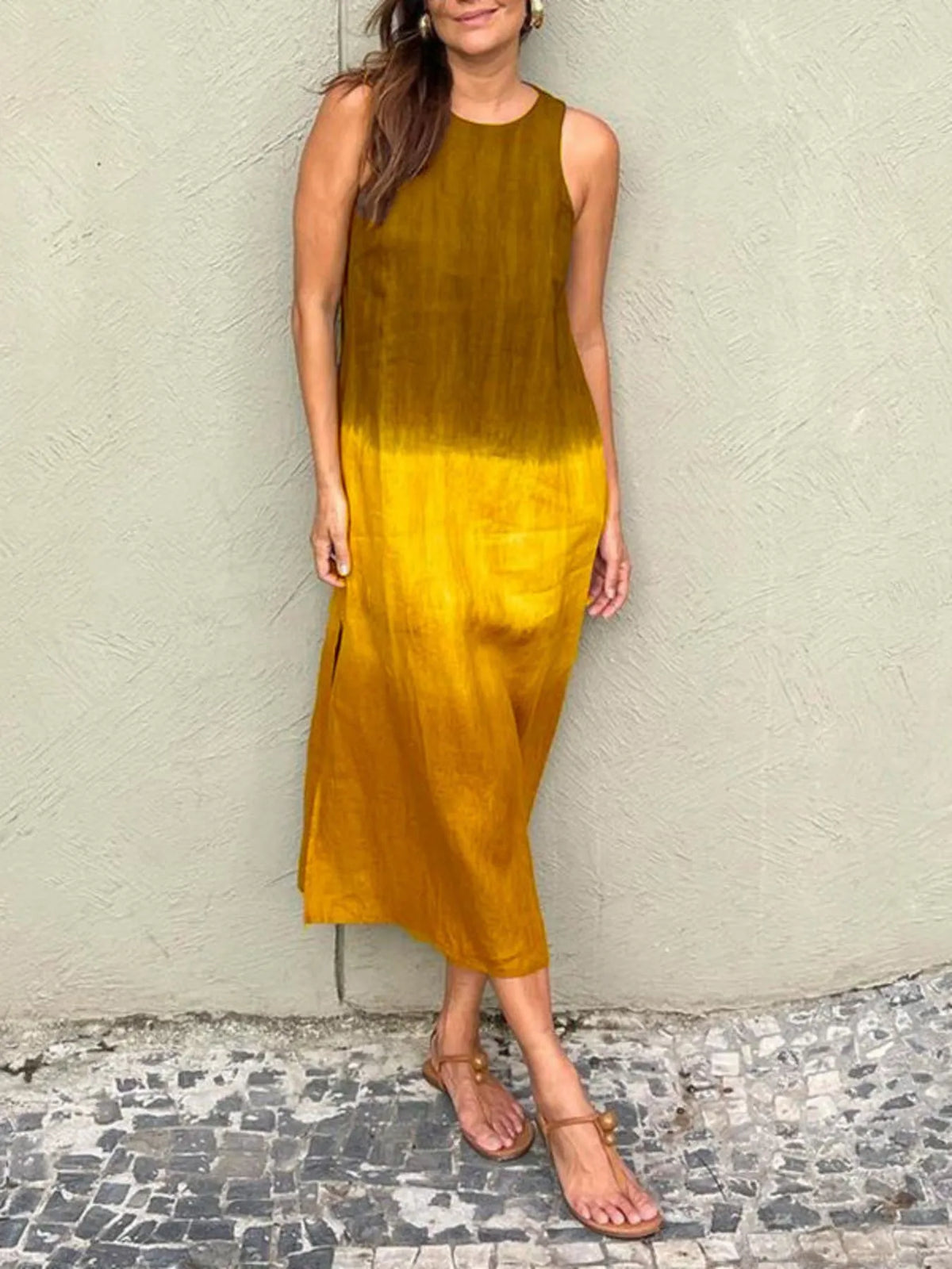Full Size Sleeveless Gradient Tank Midi Dress Plus Size