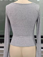 Off-Shoulder Bell Sleeve Ribbed Blouse