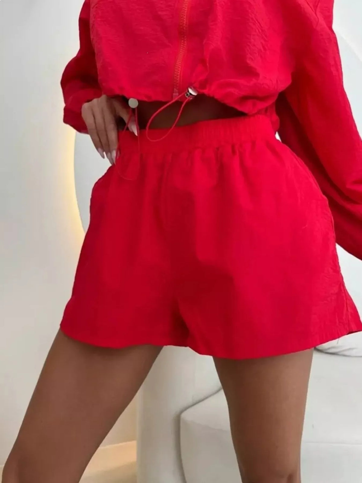 Zip-Up Crop Jacket and High-Waisted Shorts Set