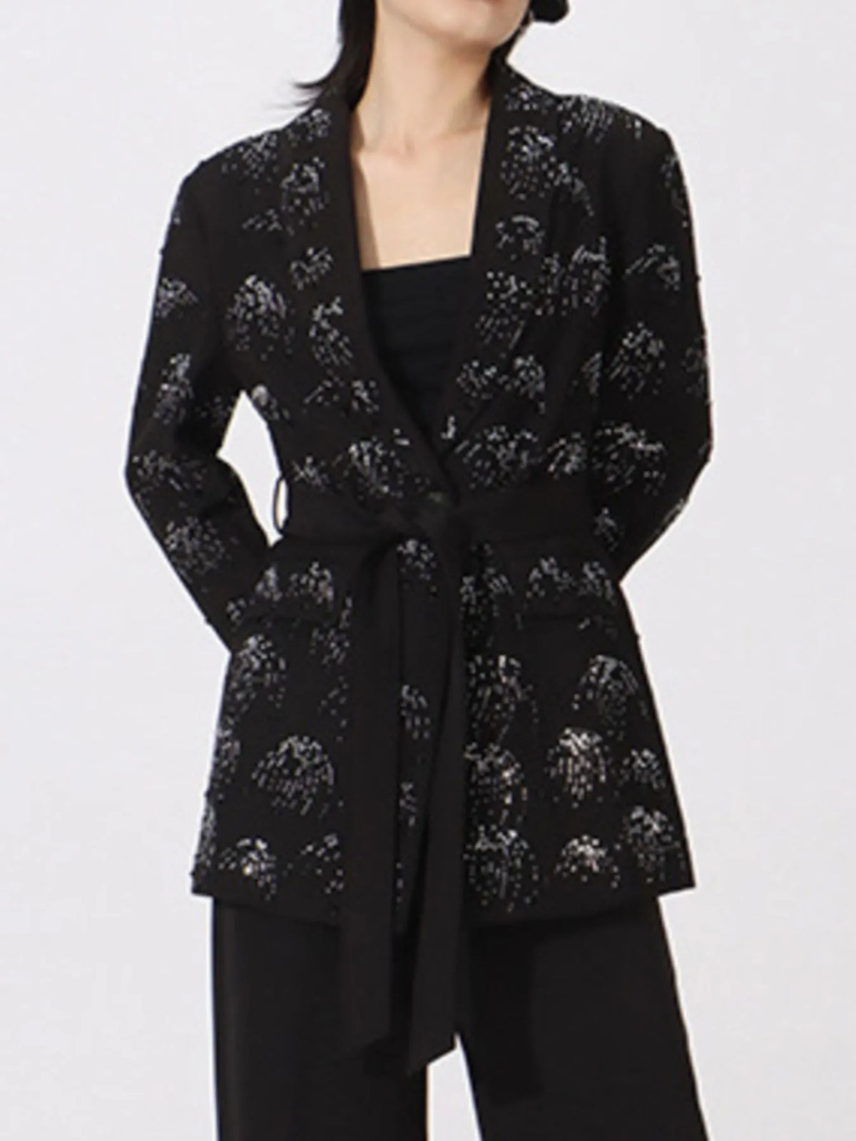 Rhinestone Button Down Long Sleeve Blazer