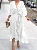 Full Size Flowy Tie Front Midi Dress with Flutter Sleeves Plus Size