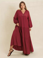 Plus Size Bohemian Tiered Maxi Dress with Balloon Sleeves