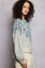 POL Floral Embroidered Button Down Long Sleeve Shirt