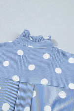 Stripe Contrast Polka Dot Print Pleated Ruffle Sleeve Shirt