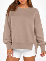 Slit Round Neck Dropped Shoulder Sweatshirt