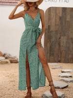 Slit Printed Surplice Midi Dress