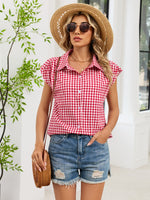 Plaid Button Up Cap Sleeve Shirt
