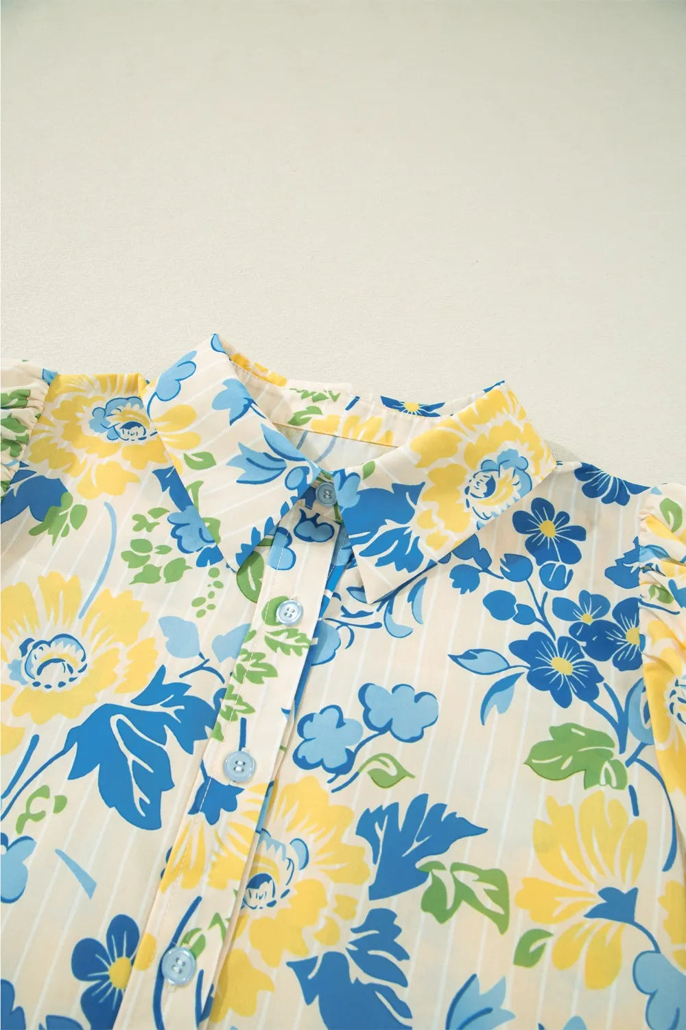 Printed Puff Sleeve Button Down Summer Shirt