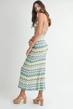 MABLE Lightweight Pointelle Chevron Knit Maxi Dress