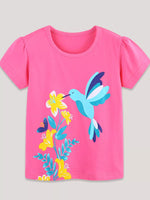 Children's Hummingbird & Floral Print Short Sleeve T-Shirt