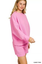 Zenana Ribbed Round Neck Pullover and Shorts Set