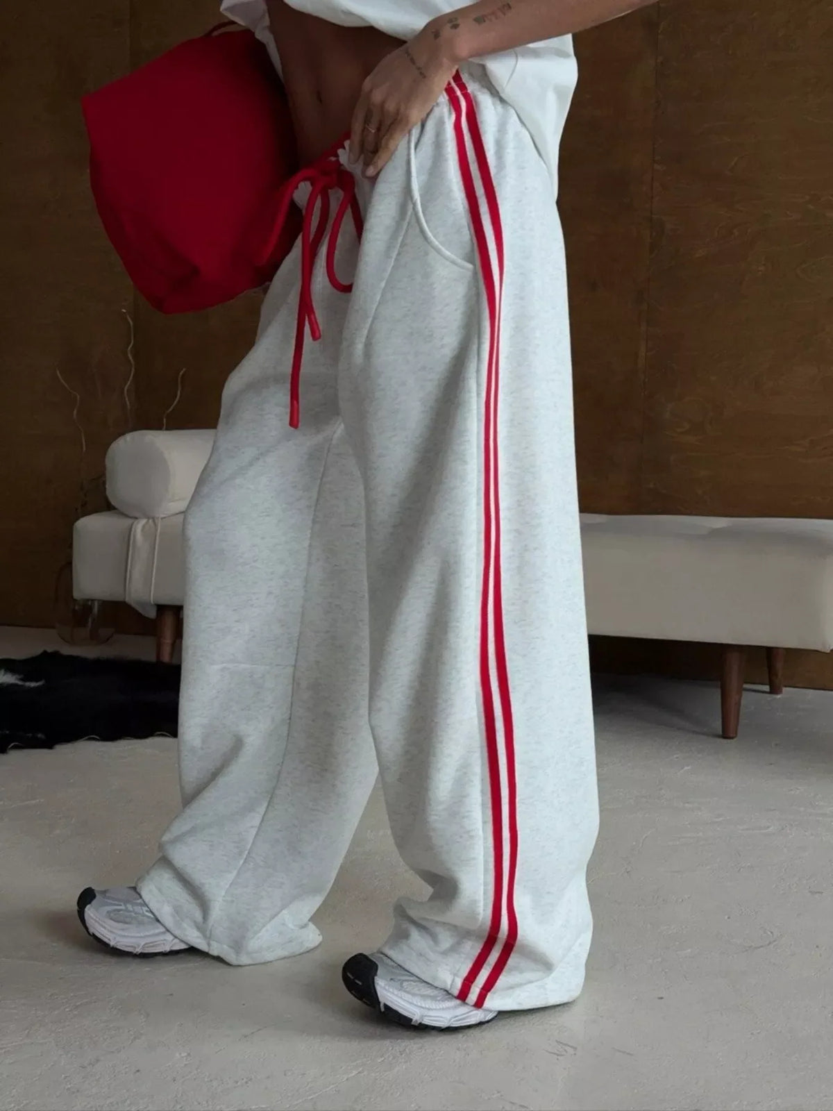 Side Stripes High-Waisted Wide-Leg Sweatpants
