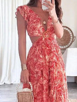 Full Size Ruffled Cutout V-Neck Maxi Dress Plus Size
