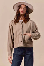 SO ME Cotton Twill Cropped Barn Jacket wtih Collar
