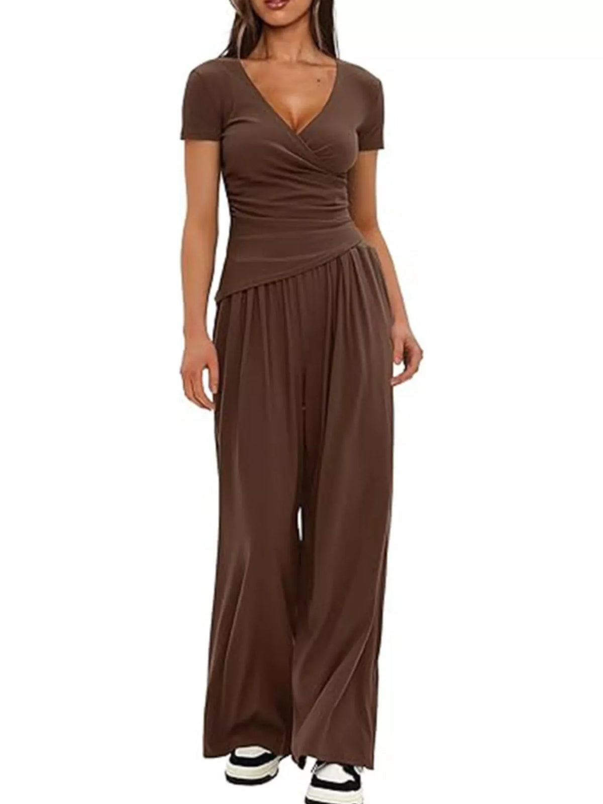 Surplice Short Sleeve Top and Pants Set