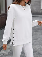 Side Snap Round Neck Sweatshirt
