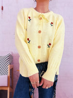 Rose Embroidered Button-Up Cardigan