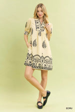 Umgee Paisley Mandala Print Babydoll Dress