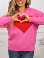 Valentine's Day Heart Round Neck Dropped Shoulder Sweater
