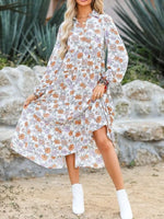 Floral Print Balloon Sleeve Midi Dress