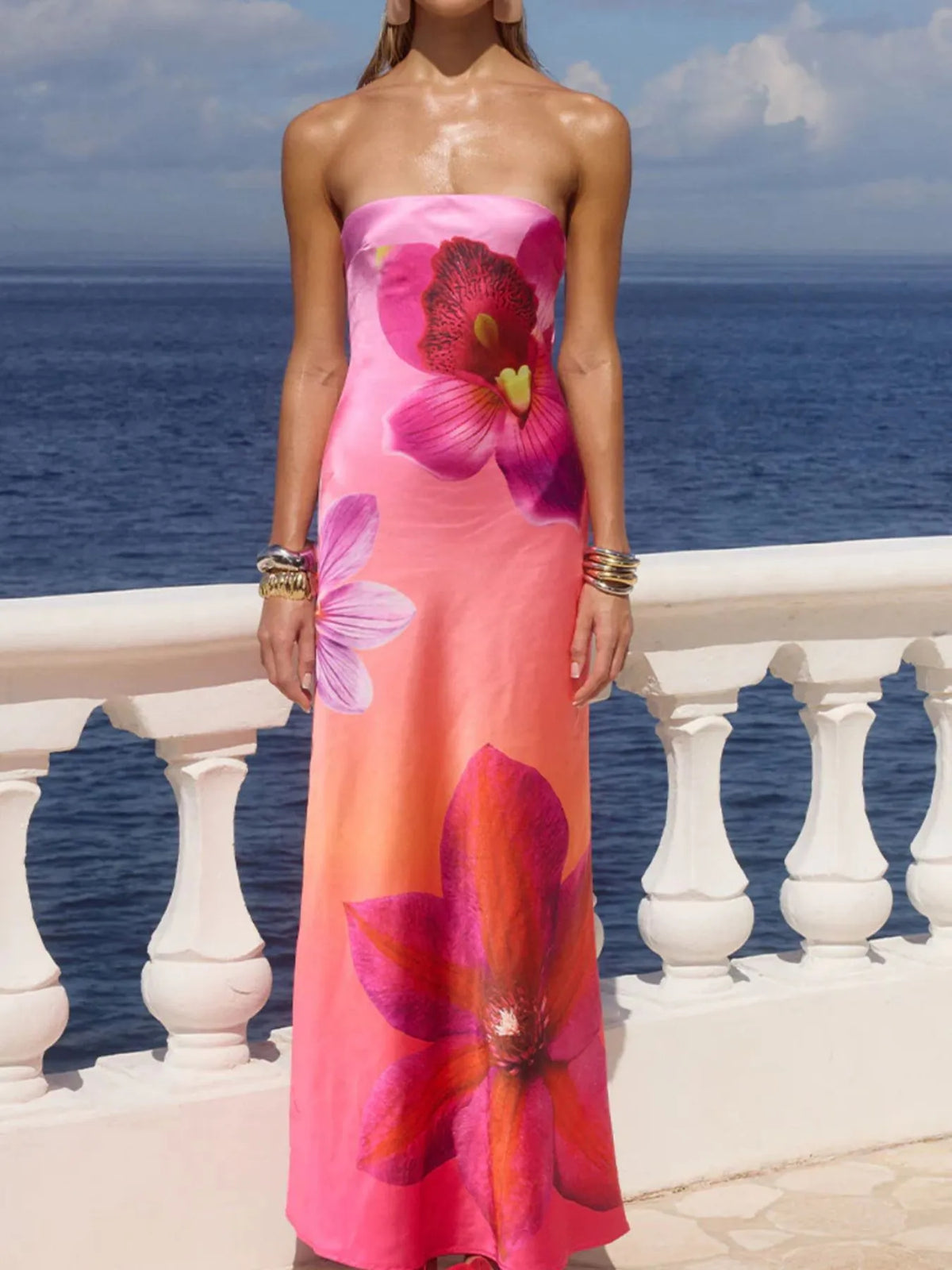 Printed Tube Maxi Dress