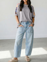 Square Crochet Detail Loose T Shirt