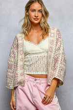 POL Open Front Crochet Cardigan with Granny Square Pattern