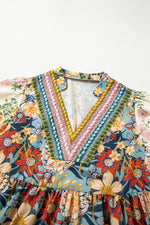Printed Notched Flounce Sleeve Mini Dress