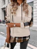 Plaid Drawstring Long Sleeve Hoodie