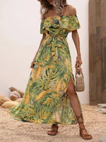 Ruffled Printed Off Shoulder Maxi Dress