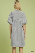 Umgee Striped Puff Sleeve Shift Dress