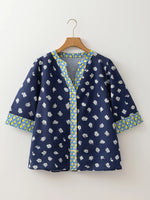 Floral Print Half Sleeve Contrast Trim Blouse
