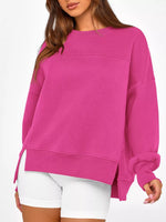 Slit Round Neck Dropped Shoulder Sweatshirt