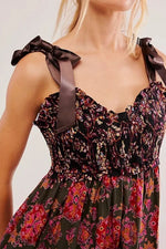 Floral Tiered Maxi Dress with Mixed Print Design