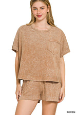 Zenana Halo Snow Washed Boxy Top & Shorts Set